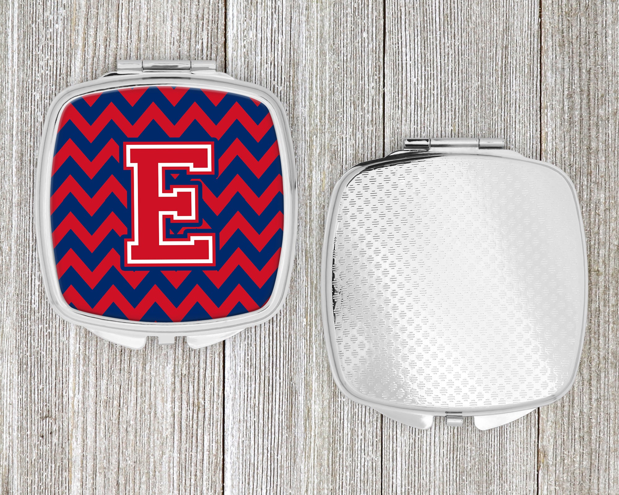 Letter E Chevron Yale Blue and Crimson Compact Mirror CJ1054-ESCM  the-store.com.