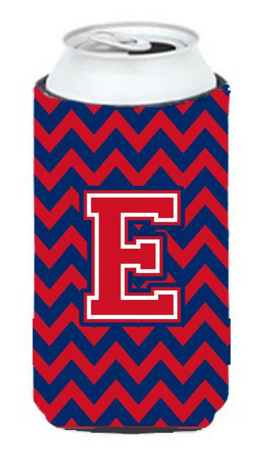 Letter E Chevron Yale Blue and Crimson Tall Boy Beverage Insulator Hugger CJ1054-ETBC by Caroline's Treasures