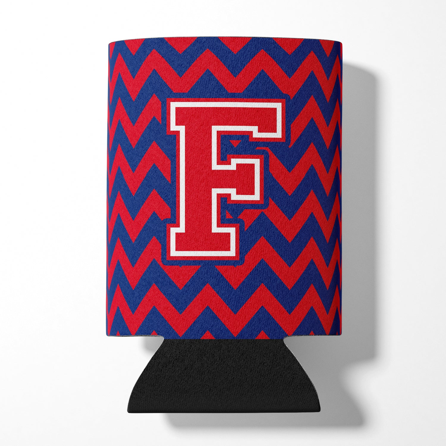 Letter F Chevron Yale Blue and Crimson Can or Bottle Hugger CJ1054-FCC.