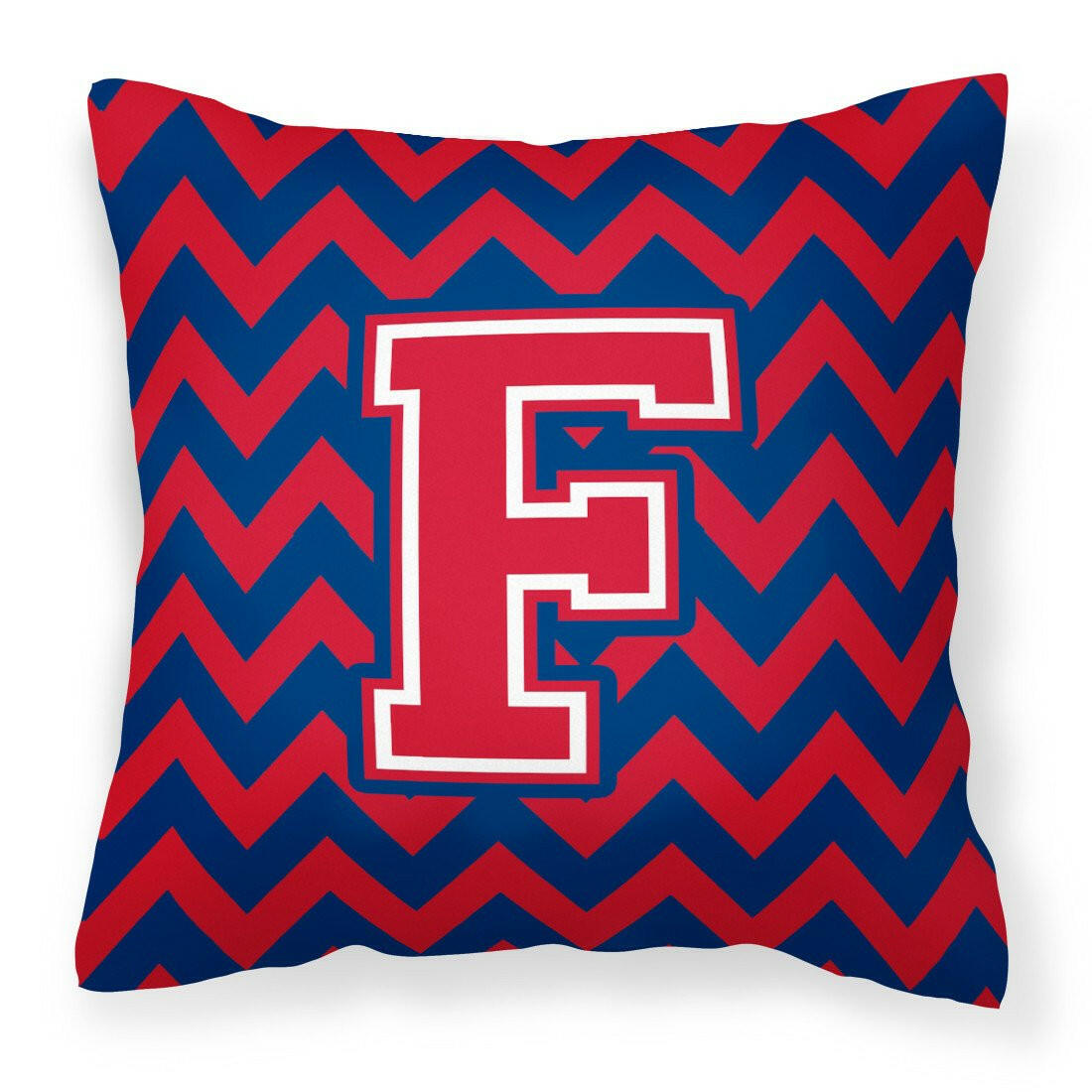 Letter F Chevron Yale Blue and Crimson Fabric Decorative Pillow CJ1054-FPW1414 by Caroline&#39;s Treasures