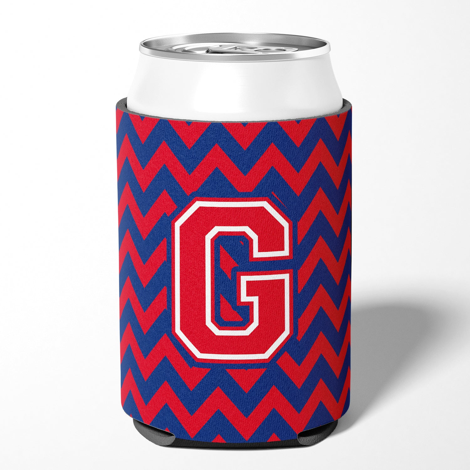 Letter G Chevron Yale Blue and Crimson Can or Bottle Hugger CJ1054-GCC.