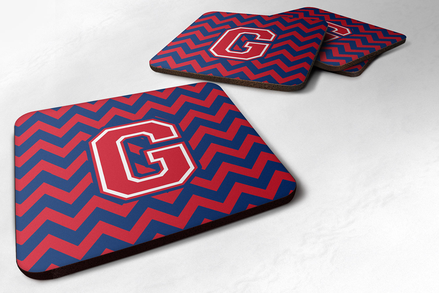 Letter G Chevron Yale Blue and Crimson Foam Coaster Set of 4 CJ1054-GFC - the-store.com