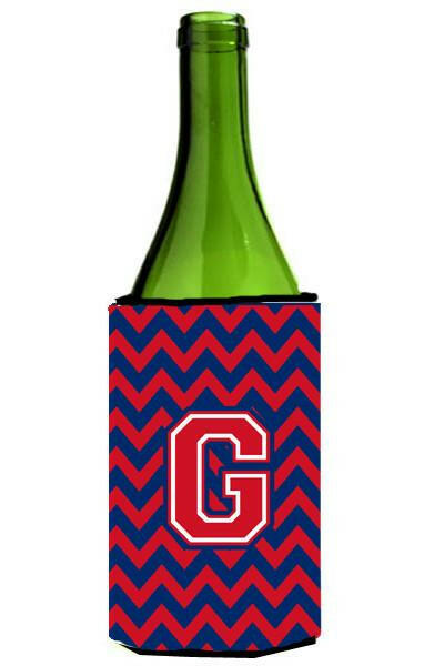 Letter G Chevron Yale Blue and Crimson Wine Bottle Beverage Insulator Hugger CJ1054-GLITERK by Caroline's Treasures