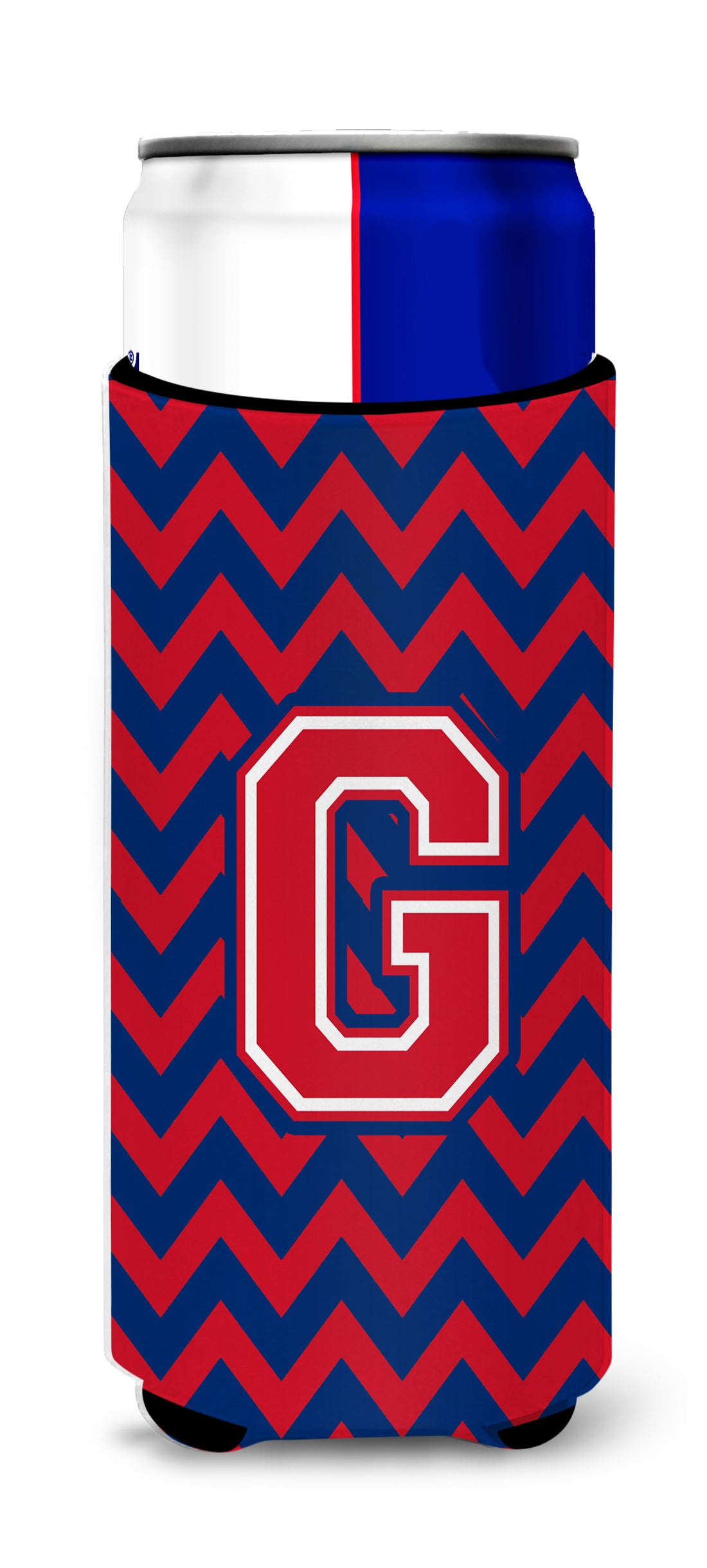 Letter G Chevron Yale Blue and Crimson Ultra Beverage Insulators for slim cans CJ1054-GMUK.