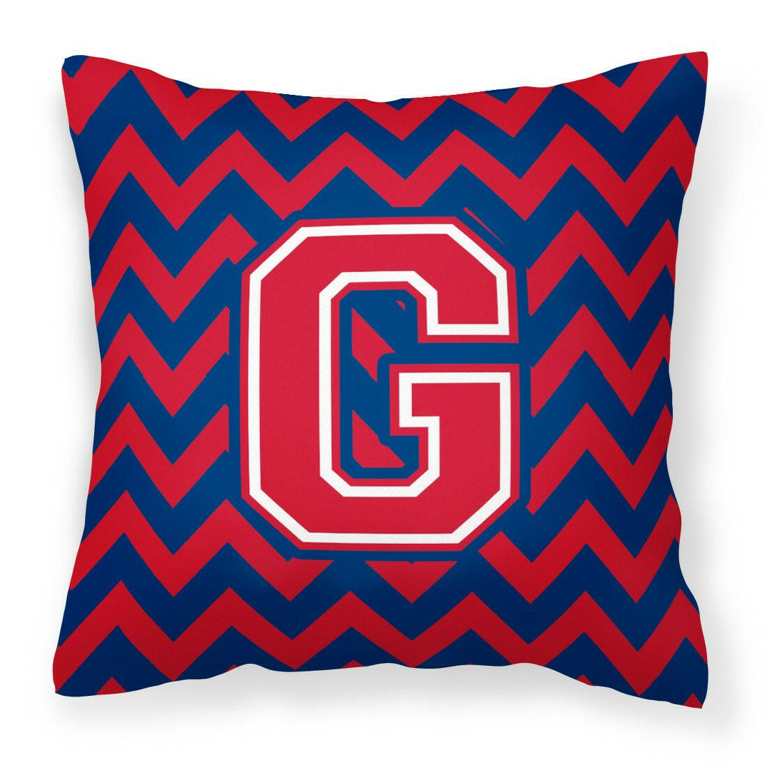 Letter G Chevron Yale Blue and Crimson Fabric Decorative Pillow CJ1054-GPW1414 by Caroline&#39;s Treasures