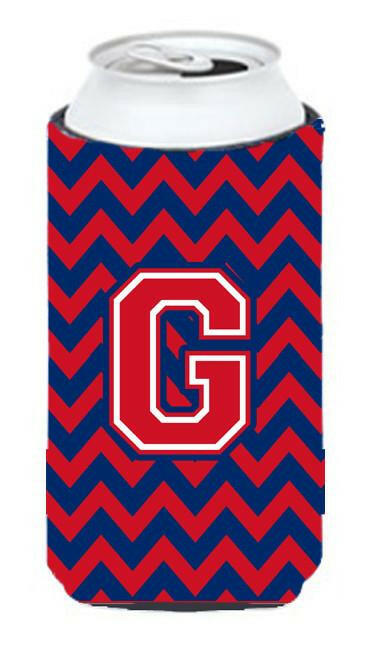 Letter G Chevron Yale Blue and Crimson Tall Boy Beverage Insulator Hugger CJ1054-GTBC by Caroline&#39;s Treasures