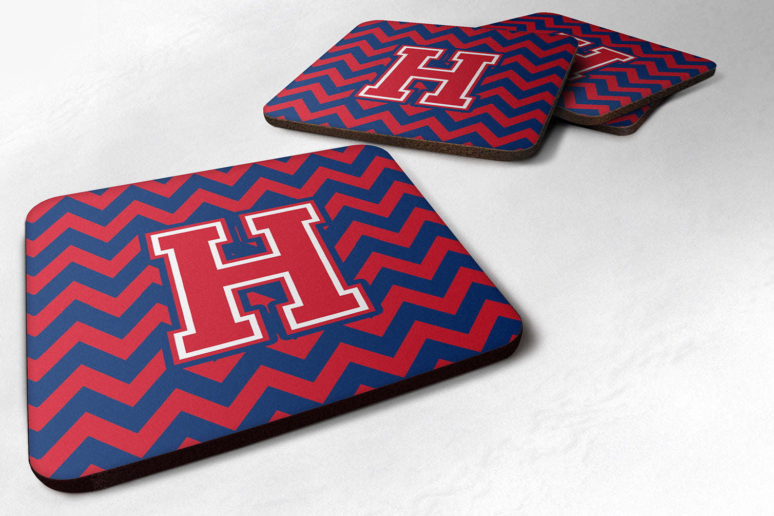 Letter H Chevron Yale Blue and Crimson Foam Coaster Set of 4 CJ1054-HFC - the-store.com