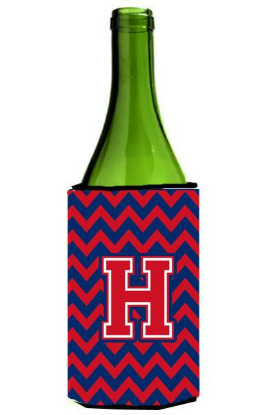 Letter H Chevron Yale Blue and Crimson Wine Bottle Beverage Insulator Hugger CJ1054-HLITERK by Caroline's Treasures