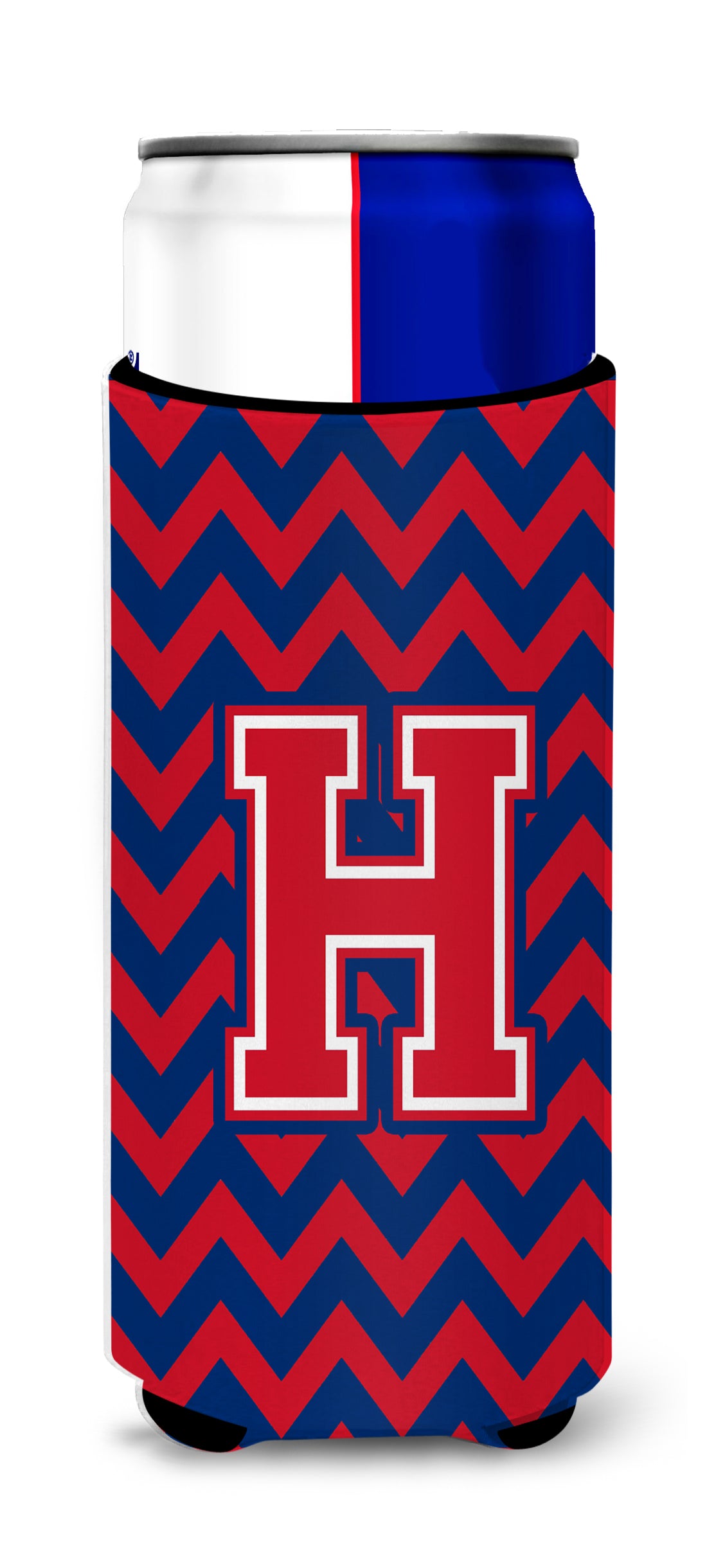 Letter H Chevron Yale Blue and Crimson Ultra Beverage Insulators for slim cans CJ1054-HMUK.