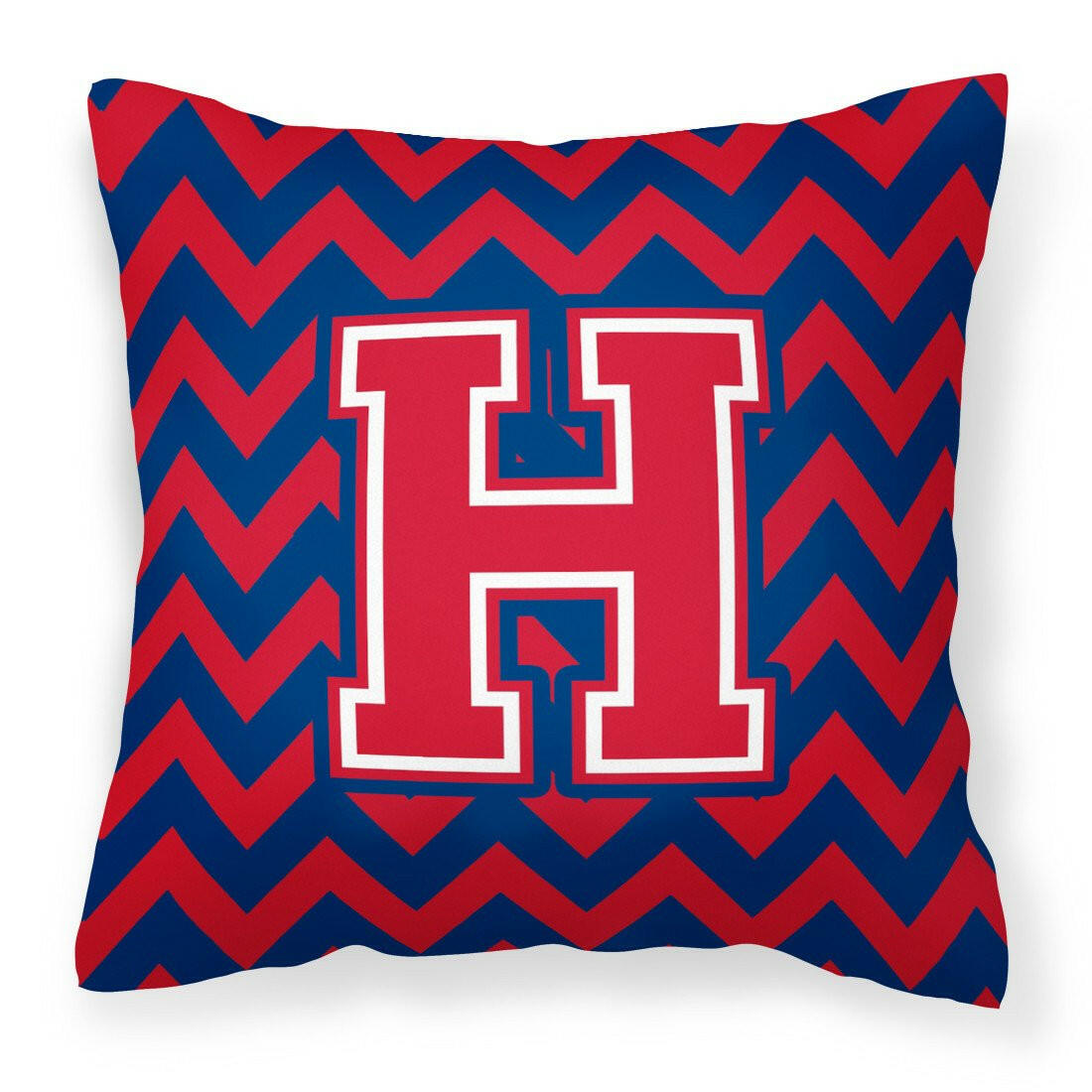 Letter H Chevron Yale Blue and Crimson Fabric Decorative Pillow CJ1054-HPW1414 by Caroline&#39;s Treasures