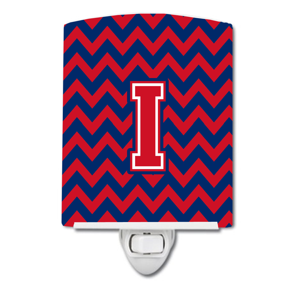 Letter I Chevron Yale Blue and Crimson Ceramic Night Light CJ1054-ICNL - the-store.com