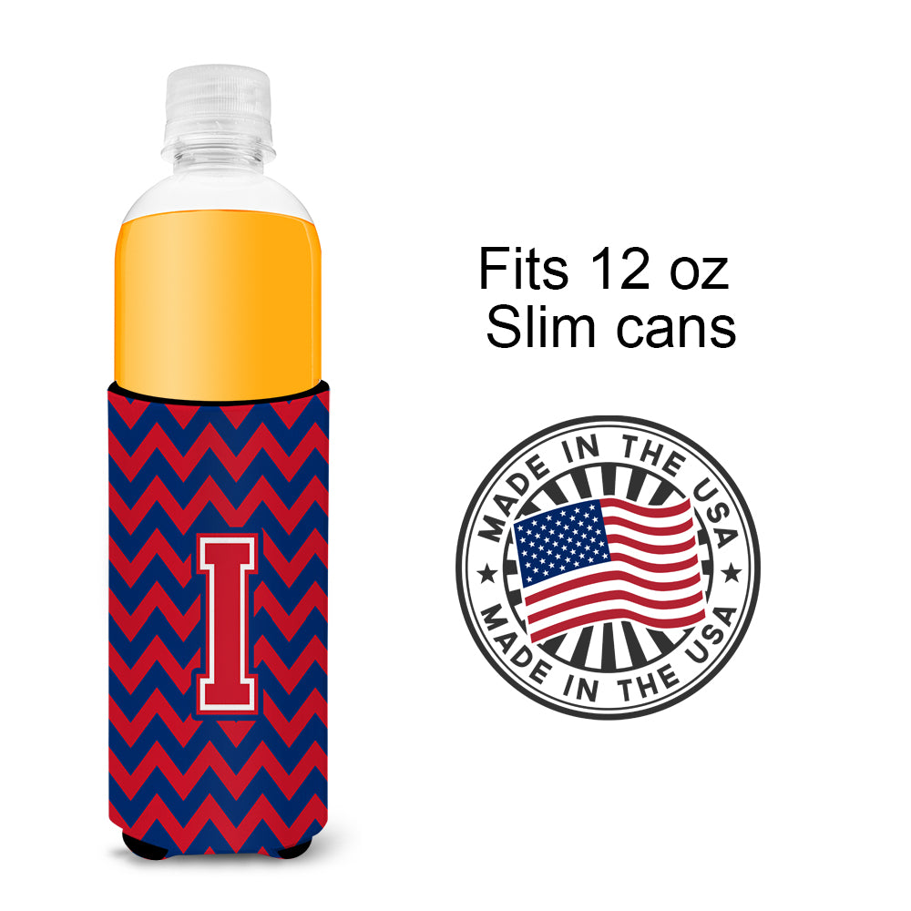 Letter I Chevron Yale Blue and Crimson Ultra Beverage Insulators for slim cans CJ1054-IMUK.