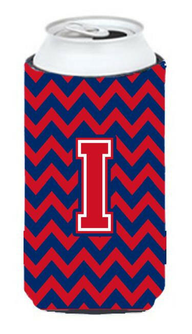 Letter I Chevron Yale Blue and Crimson Tall Boy Beverage Insulator Hugger CJ1054-ITBC by Caroline's Treasures