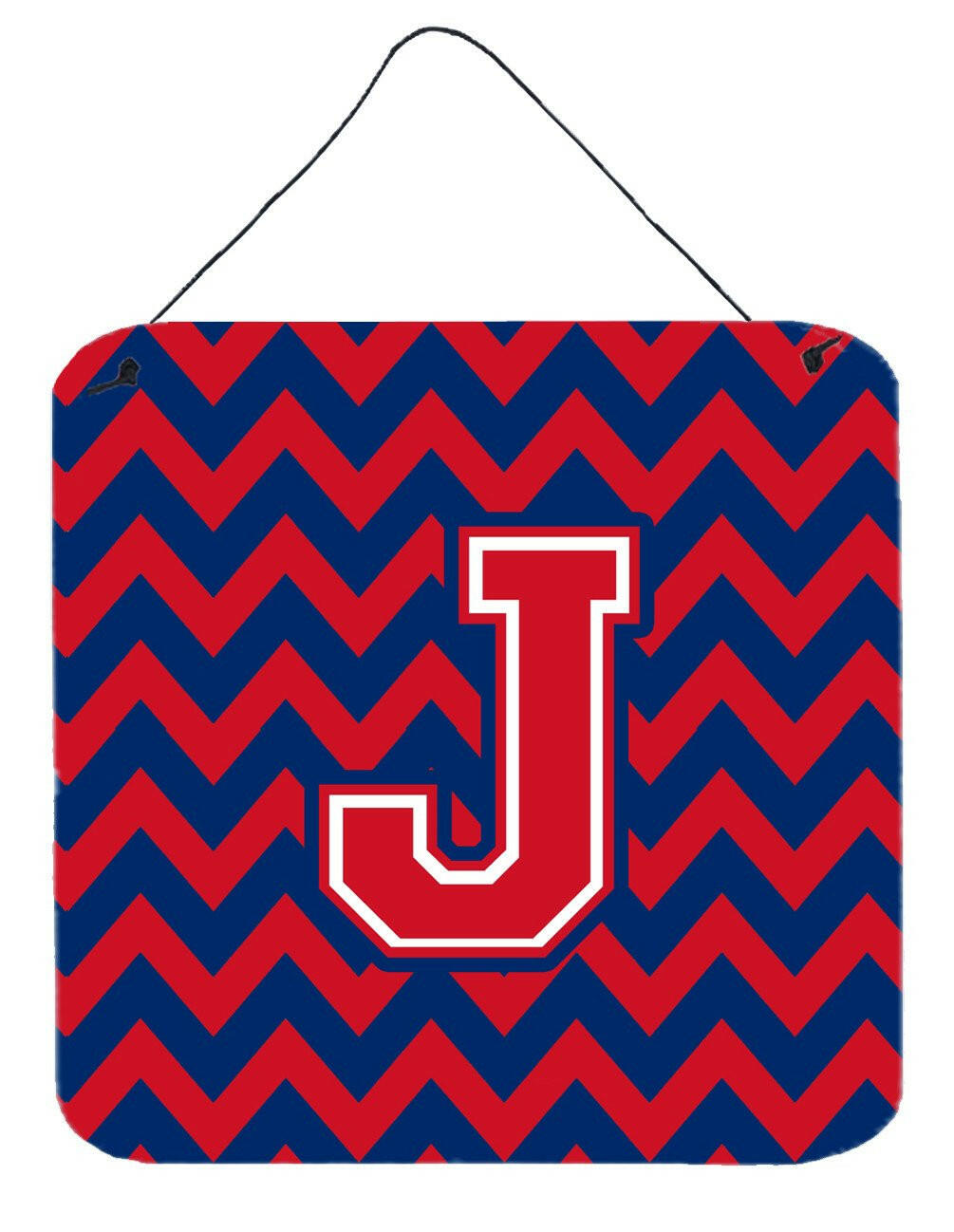 Letter J Chevron Yale Blue and Crimson Wall or Door Hanging Prints CJ1054-JDS66 by Caroline's Treasures