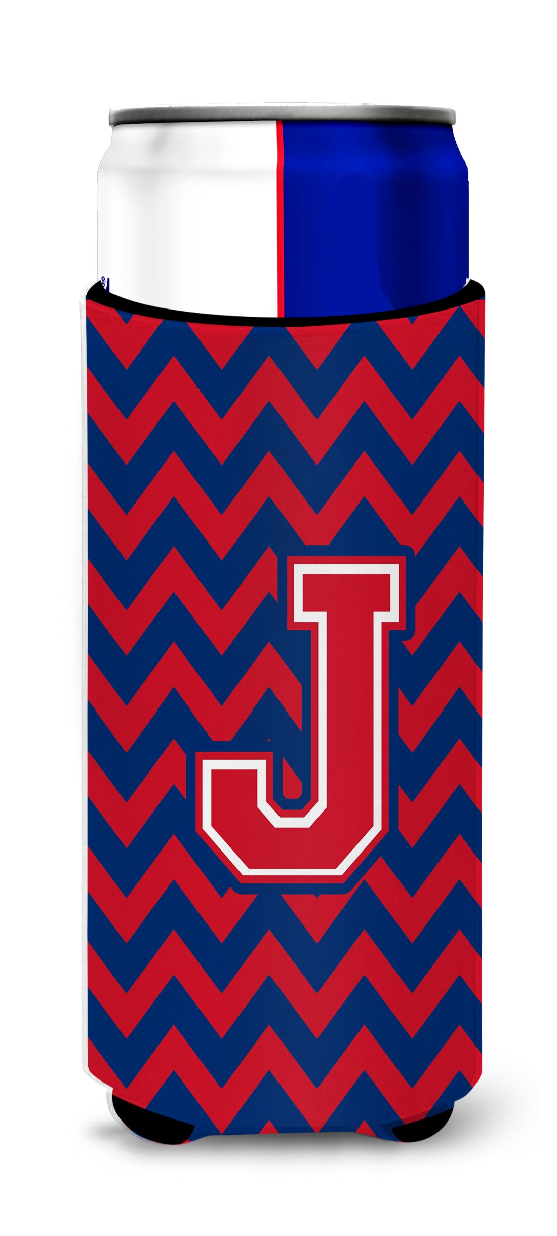 Letter J Chevron Yale Blue and Crimson Ultra Beverage Insulators for slim cans CJ1054-JMUK.