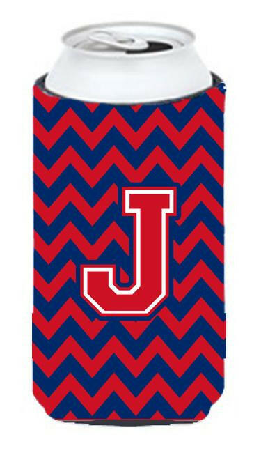 Letter J Chevron Yale Blue and Crimson Tall Boy Beverage Insulator Hugger CJ1054-JTBC by Caroline's Treasures