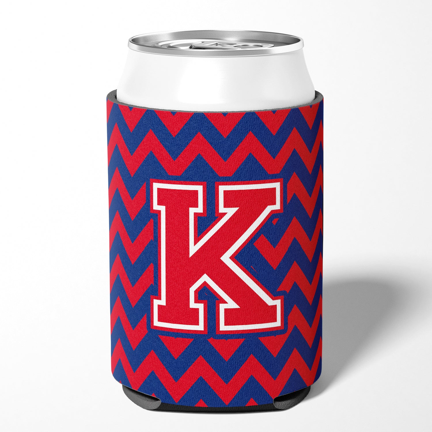 Letter K Chevron Yale Blue and Crimson Can or Bottle Hugger CJ1054-KCC.