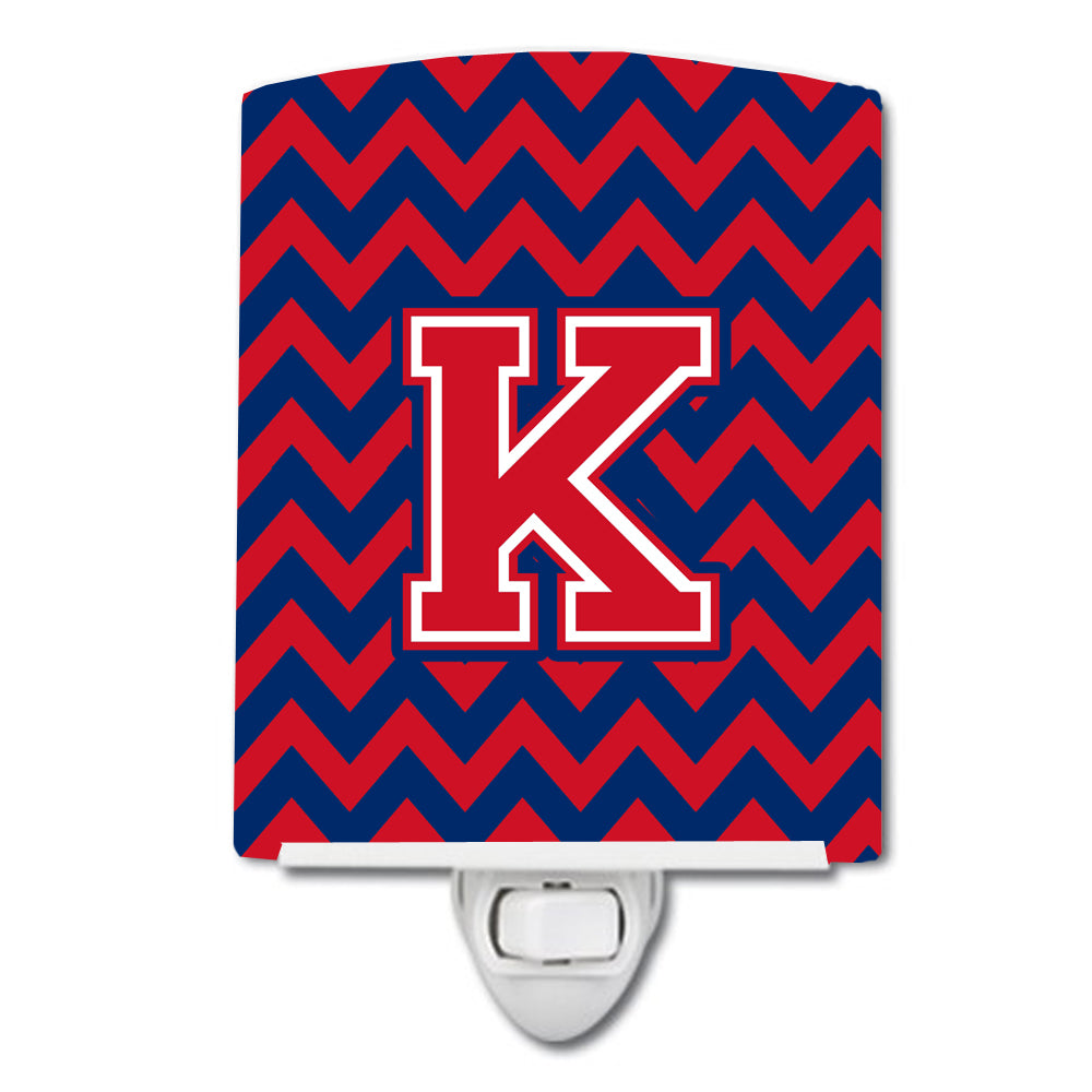 Letter K Chevron Yale Blue and Crimson Ceramic Night Light CJ1054-KCNL - the-store.com