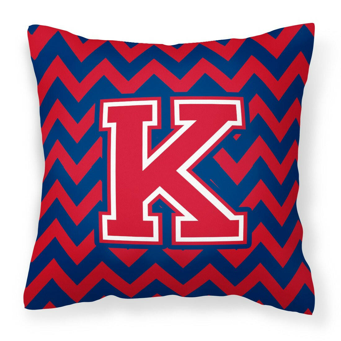 Letter K Chevron Yale Blue and Crimson Fabric Decorative Pillow CJ1054-KPW1414 by Caroline's Treasures