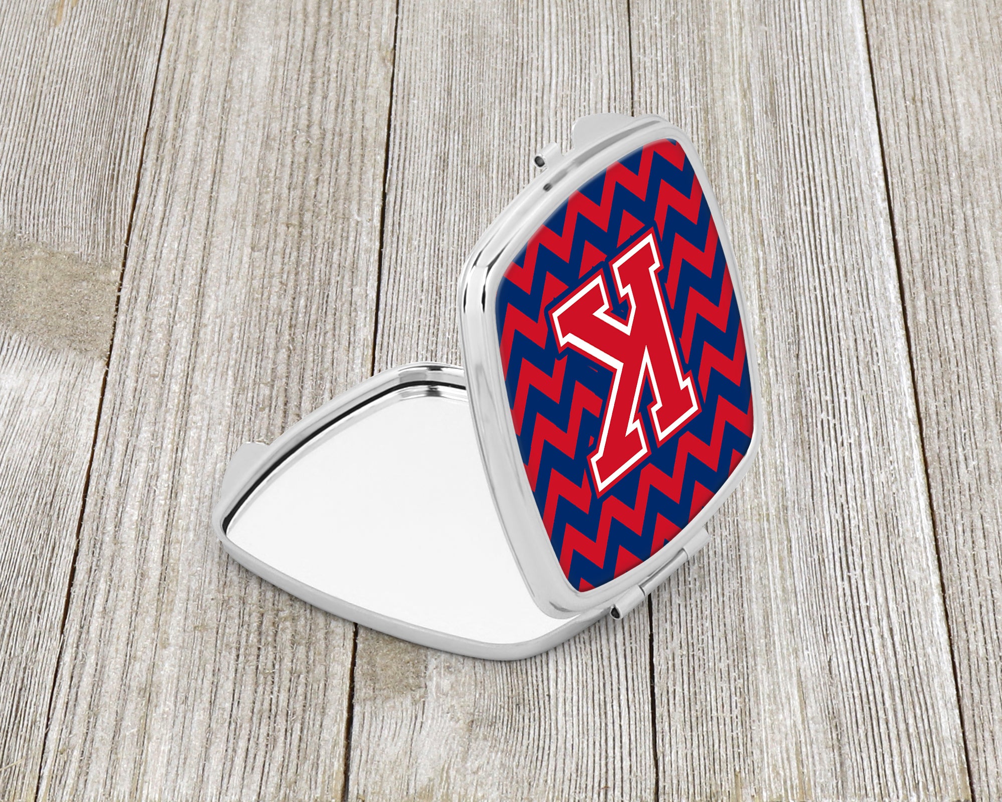 Letter K Chevron Yale Blue and Crimson Compact Mirror CJ1054-KSCM  the-store.com.