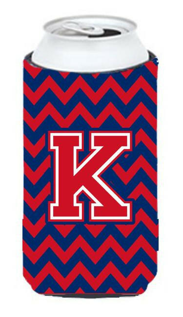 Letter K Chevron Yale Blue and Crimson Tall Boy Beverage Insulator Hugger CJ1054-KTBC by Caroline's Treasures