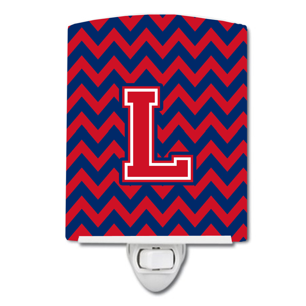 Letter L Chevron Yale Blue and Crimson Ceramic Night Light CJ1054-LCNL - the-store.com