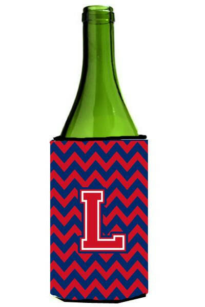 Letter L Chevron Yale Blue and Crimson Wine Bottle Beverage Insulator Hugger CJ1054-LLITERK by Caroline's Treasures