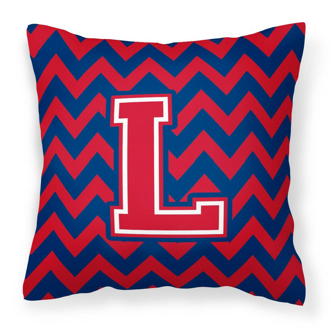 Letter L Chevron Yale Blue and Crimson Fabric Decorative Pillow CJ1054-LPW1414 by Caroline&#39;s Treasures