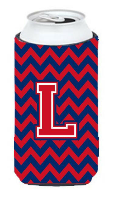 Letter L Chevron Yale Blue and Crimson Tall Boy Beverage Insulator Hugger CJ1054-LTBC by Caroline&#39;s Treasures