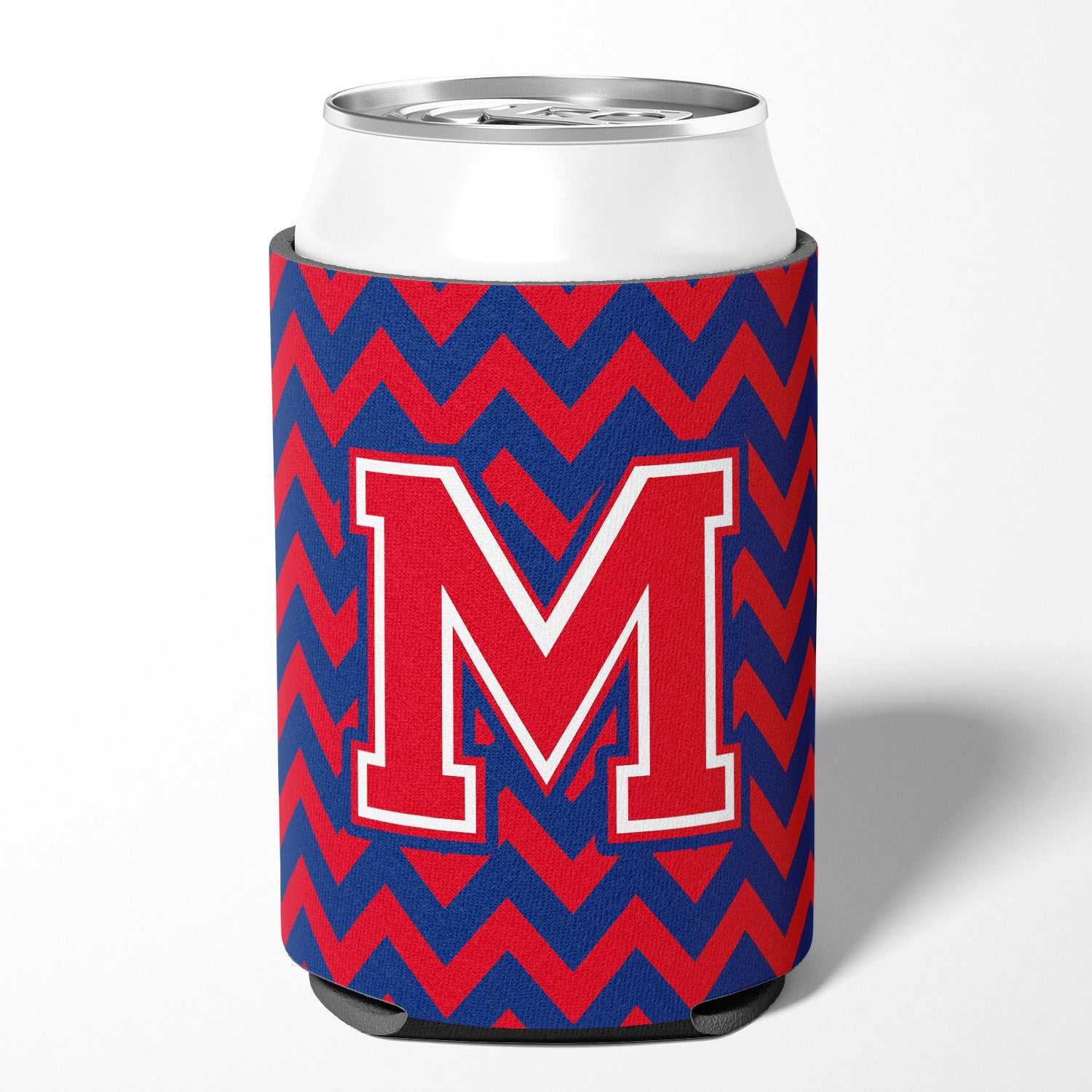 Letter M Chevron Yale Blue and Crimson Can or Bottle Hugger CJ1054-MCC.