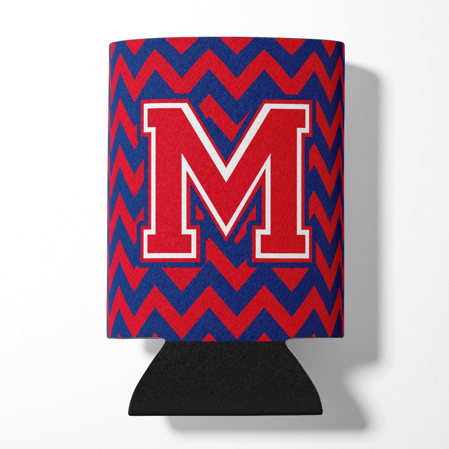 Letter M Chevron Yale Blue and Crimson Can or Bottle Hugger CJ1054-MCC.