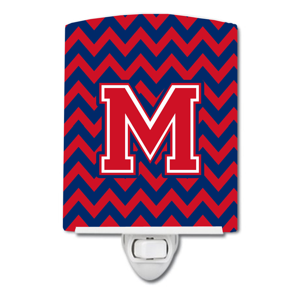 Letter M Chevron Yale Blue and Crimson Ceramic Night Light CJ1054-MCNL - the-store.com