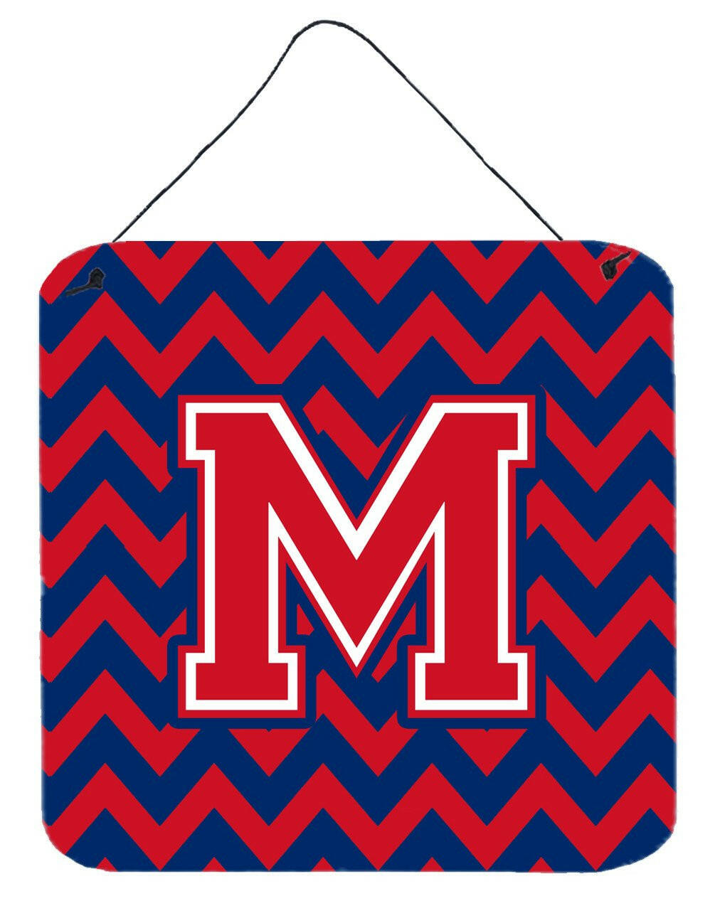 Letter M Chevron Yale Blue and Crimson Wall or Door Hanging Prints CJ1054-MDS66 by Caroline&#39;s Treasures