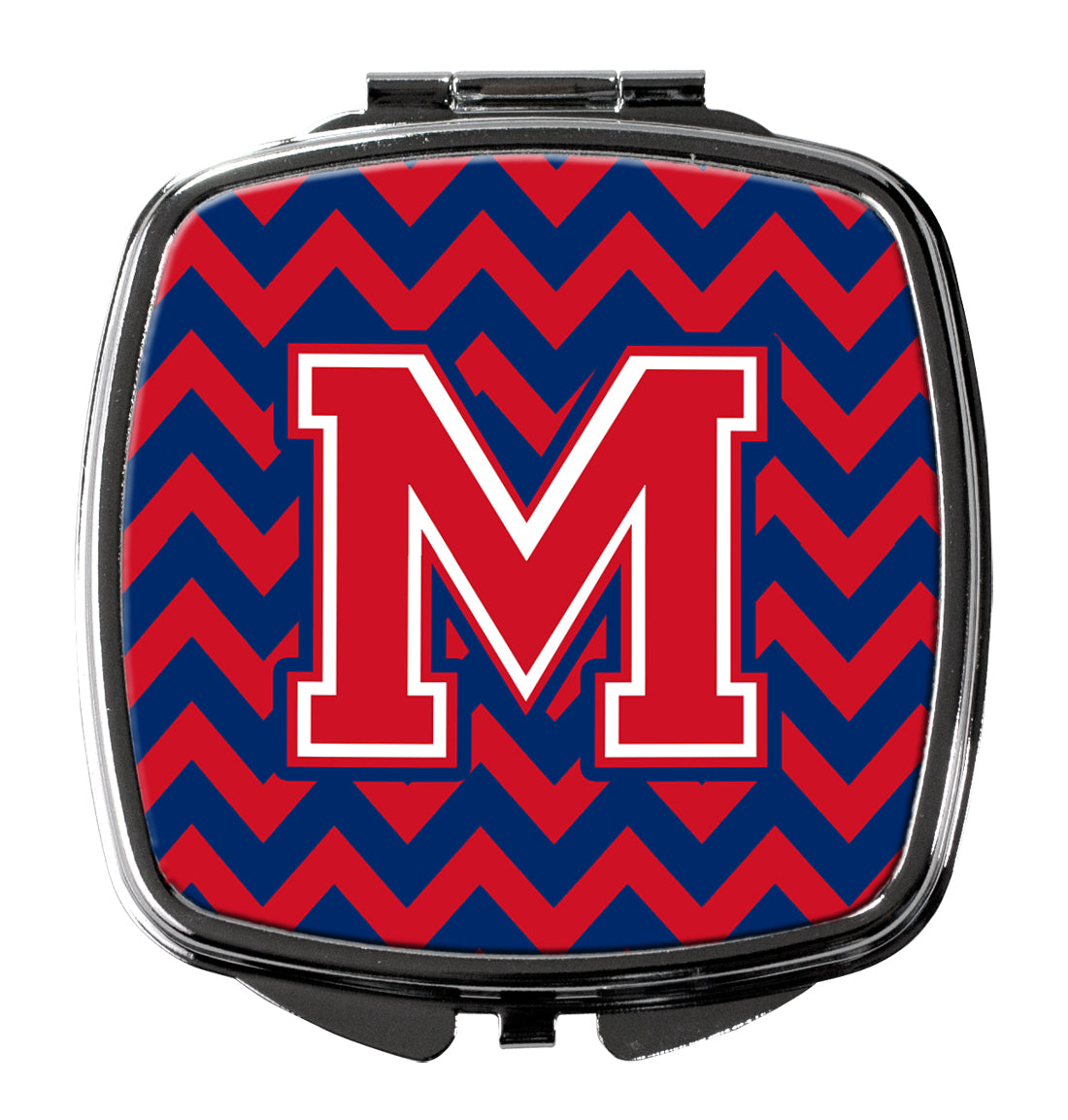 Letter M Chevron Yale Blue and Crimson Compact Mirror CJ1054-MSCM  the-store.com.