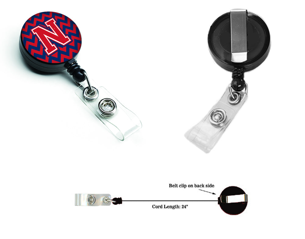 Letter N Chevron Yale Blue and Crimson Retractable Badge Reel CJ1054-NBR.