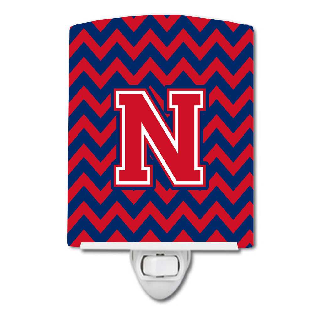 Letter N Chevron Yale Blue and Crimson Ceramic Night Light CJ1054-NCNL - the-store.com