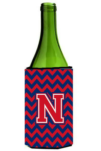 Letter N Chevron Yale Blue and Crimson Wine Bottle Beverage Insulator Hugger CJ1054-NLITERK by Caroline's Treasures