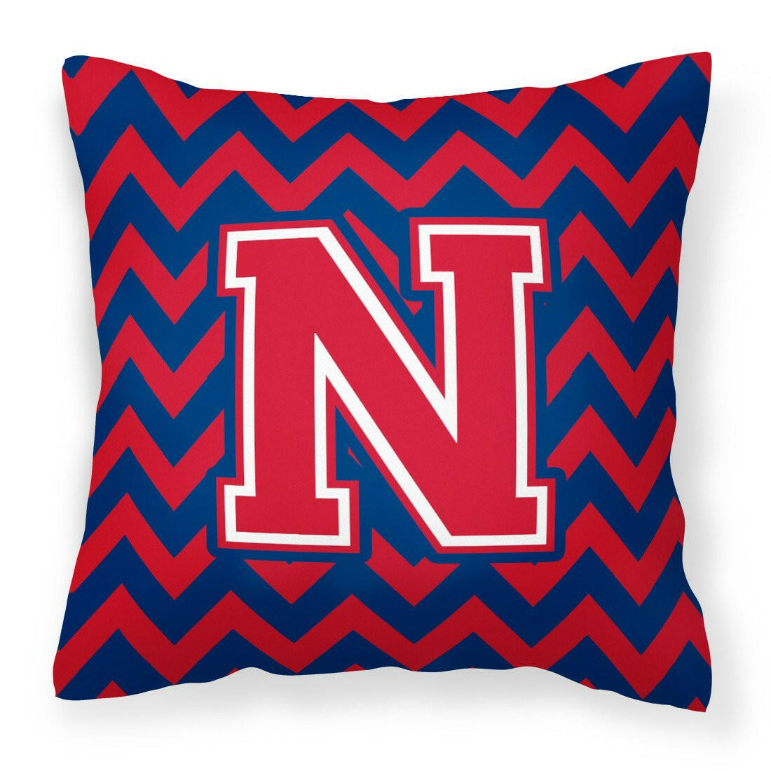 Letter N Chevron Yale Blue and Crimson Fabric Decorative Pillow CJ1054-NPW1414 by Caroline&#39;s Treasures