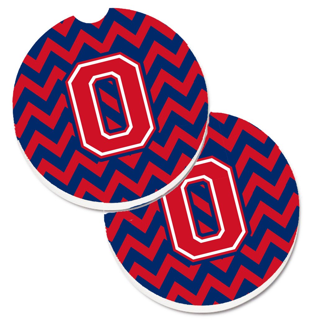 Letter O Chevron Yale Blue and Crimson Set of 2 Cup Holder Car Coasters CJ1054-OCARC by Caroline's Treasures