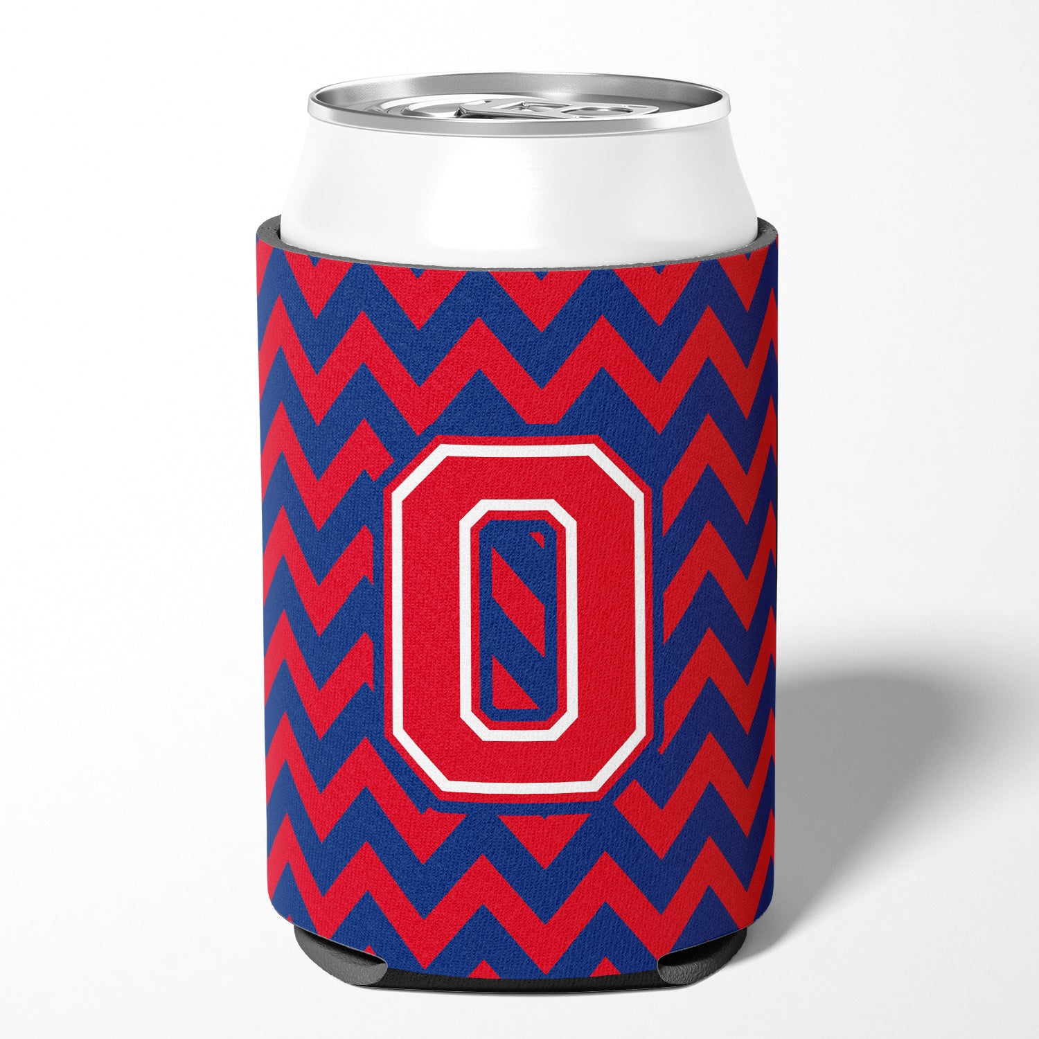 Letter O Chevron Yale Blue and Crimson Can or Bottle Hugger CJ1054-OCC.