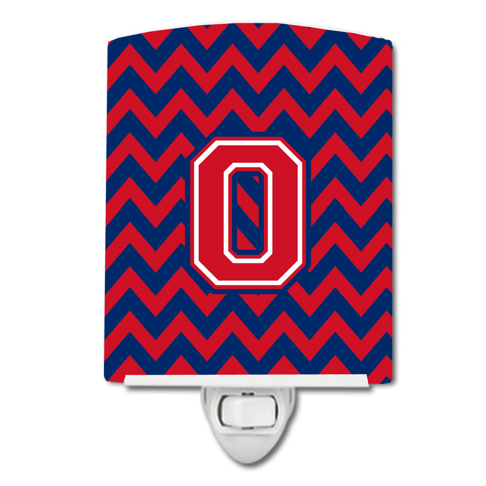 Letter O Chevron Yale Blue and Crimson Ceramic Night Light CJ1054-OCNL - the-store.com