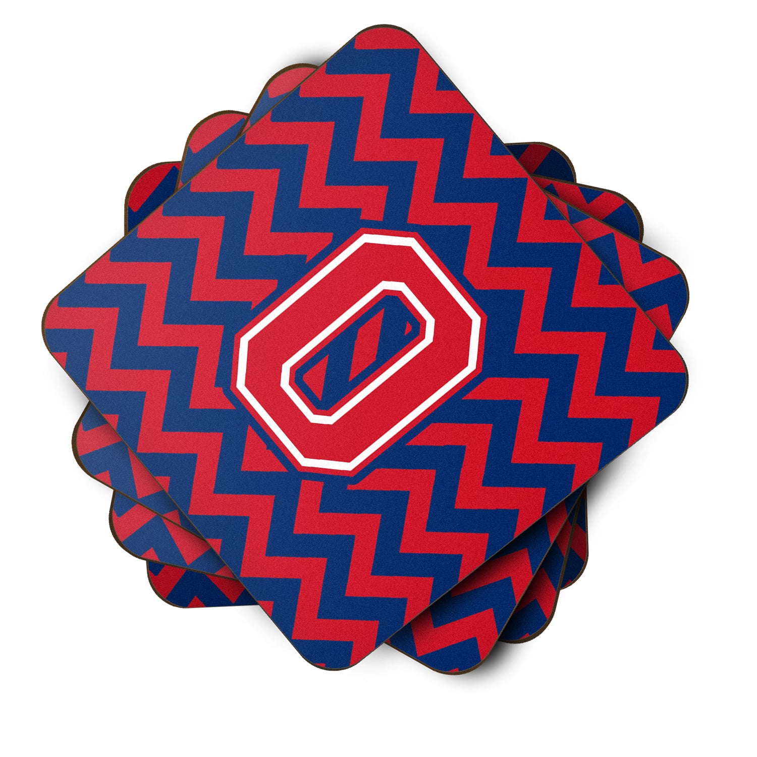 Letter O Chevron Yale Blue and Crimson Foam Coaster Set of 4 CJ1054-OFC - the-store.com