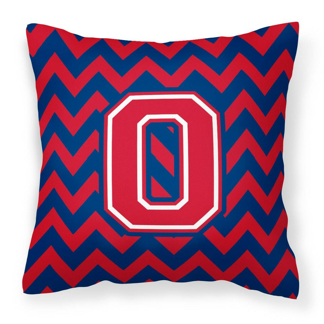 Letter O Chevron Yale Blue and Crimson Fabric Decorative Pillow CJ1054-OPW1414 by Caroline's Treasures