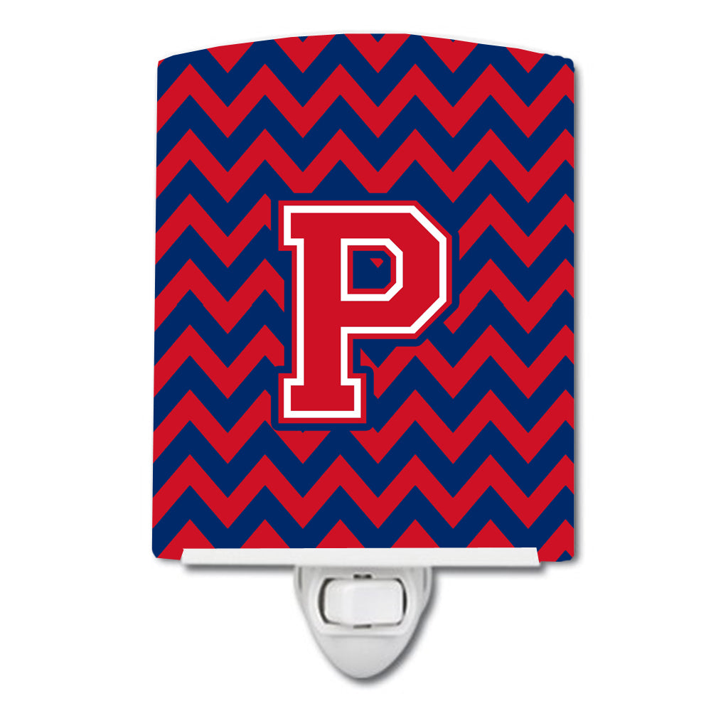 Letter P Chevron Yale Blue and Crimson Ceramic Night Light CJ1054-PCNL - the-store.com