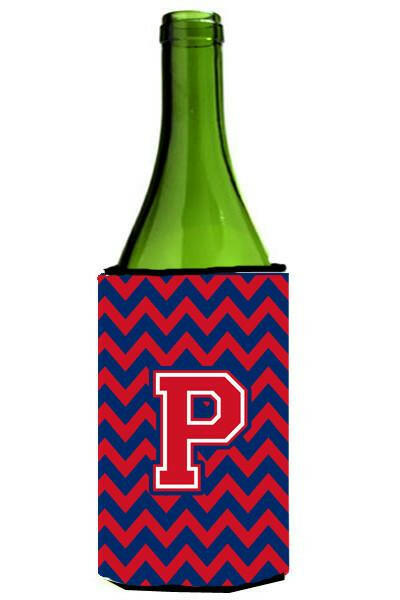 Letter P Chevron Yale Blue and Crimson Wine Bottle Beverage Insulator Hugger CJ1054-PLITERK by Caroline's Treasures