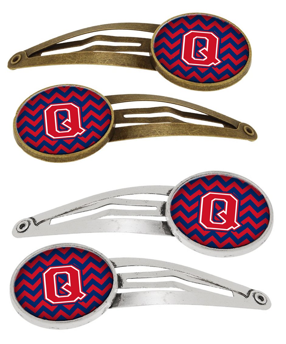 Letter Q Chevron Yale Blue and Crimson Set of 4 Barrettes Hair Clips CJ1054-QHCS4 by Caroline&#39;s Treasures