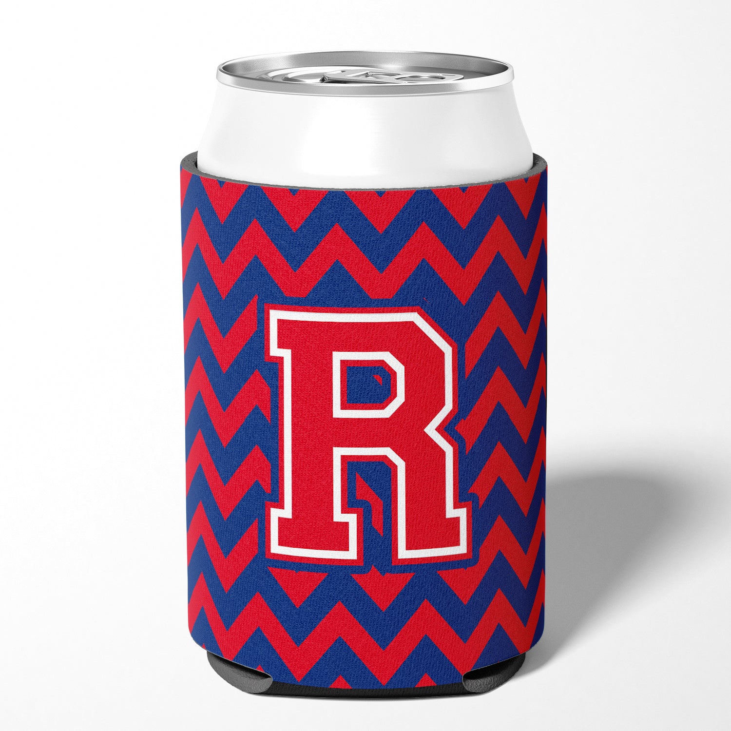 Letter R Chevron Yale Blue and Crimson Can or Bottle Hugger CJ1054-RCC.