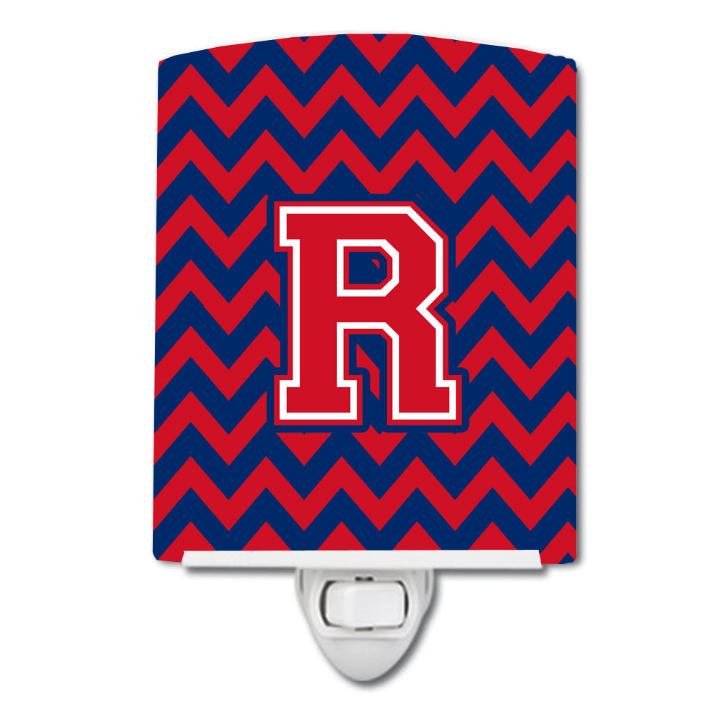 Letter R Chevron Yale Blue and Crimson Ceramic Night Light CJ1054-RCNL - the-store.com