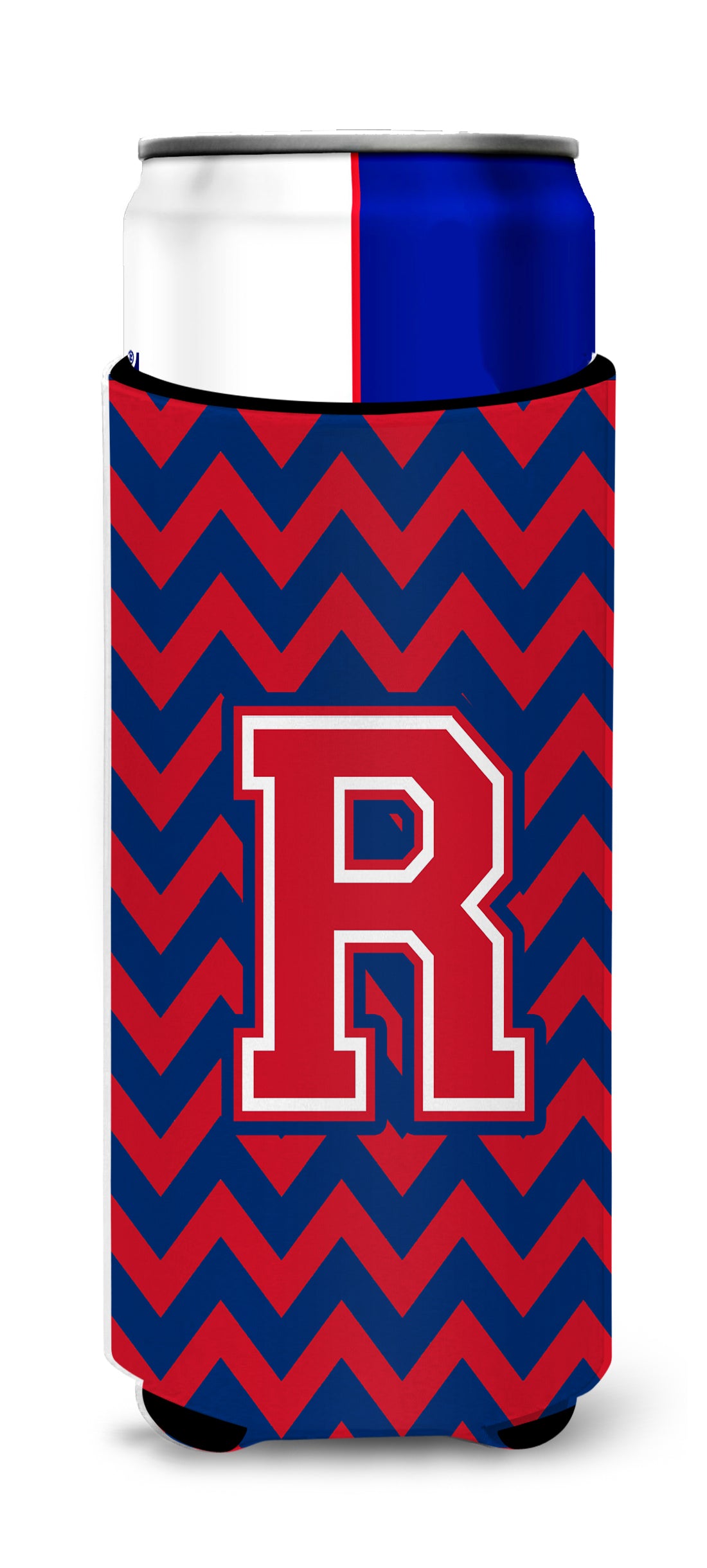 Letter R Chevron Yale Blue and Crimson Ultra Beverage Insulators for slim cans CJ1054-RMUK.