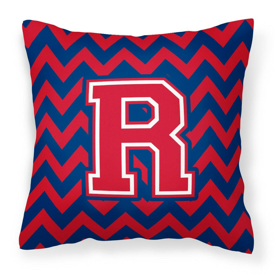 Letter R Chevron Yale Blue and Crimson Fabric Decorative Pillow CJ1054-RPW1414 by Caroline's Treasures